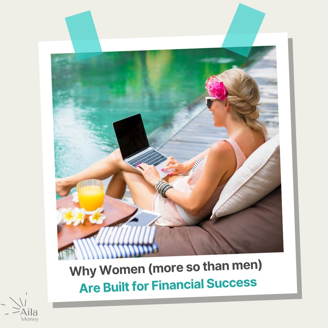 woman sat by swimming pool with laptop - financially independent woman