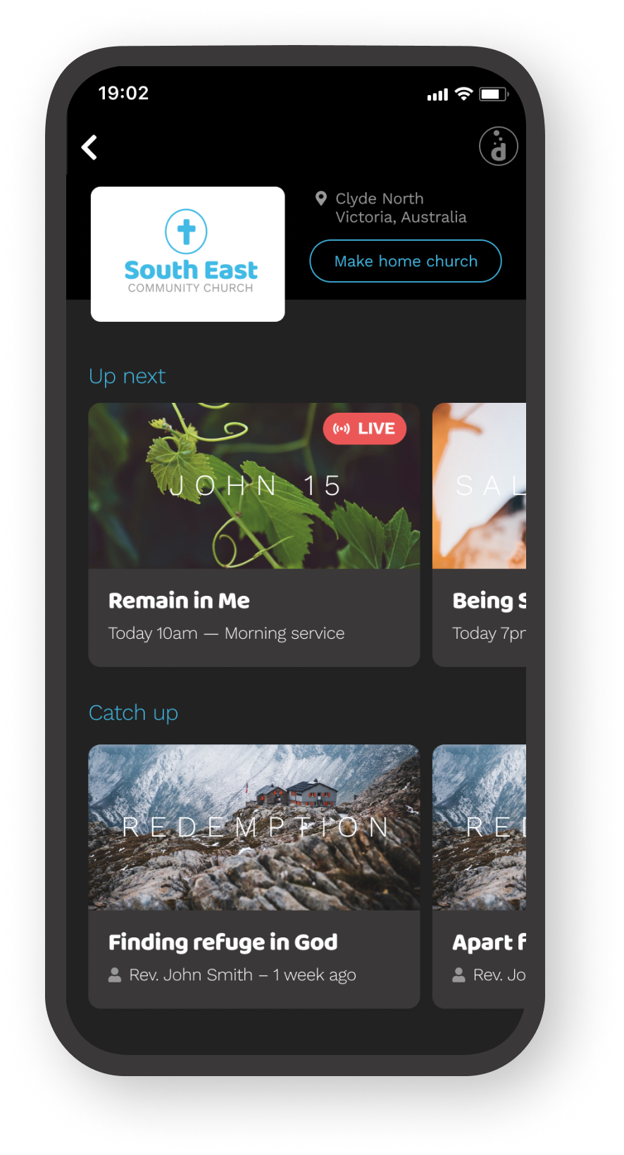 Screenshot of Deepen app church profile