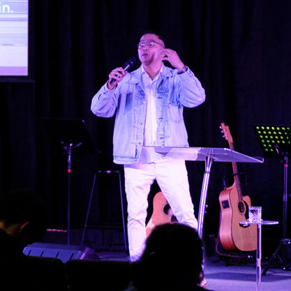 A pastor delivers a sermon