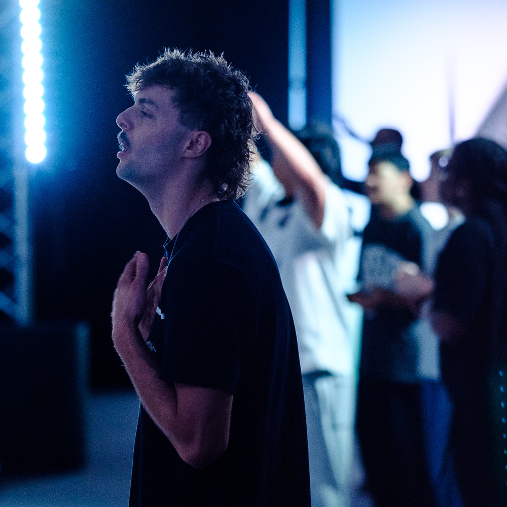 Church congregation worships