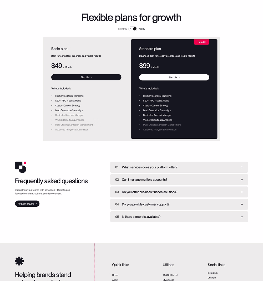landing pricing two