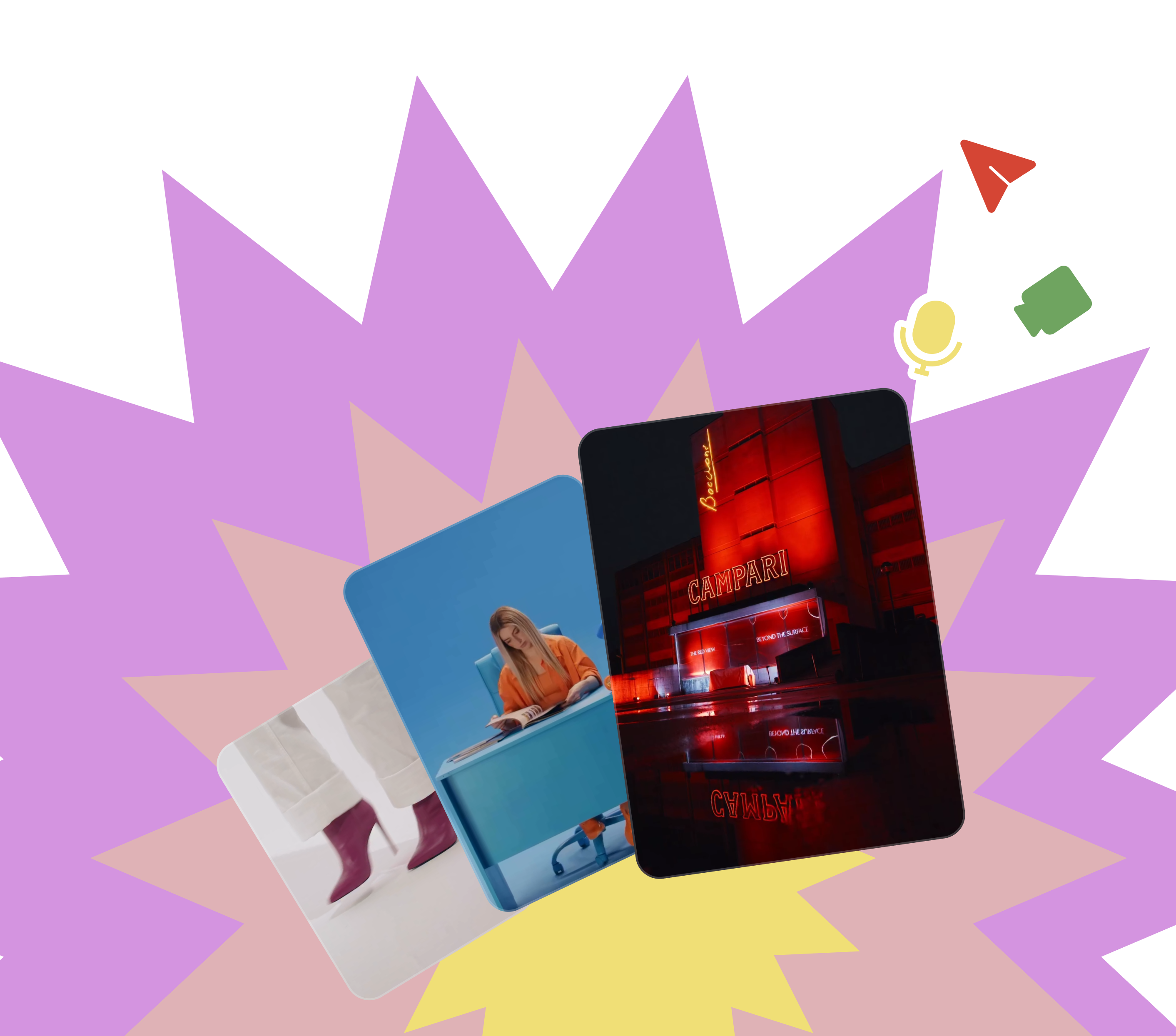 Contenuti prodotti da Chimera disposti come carte, con sticker colorati