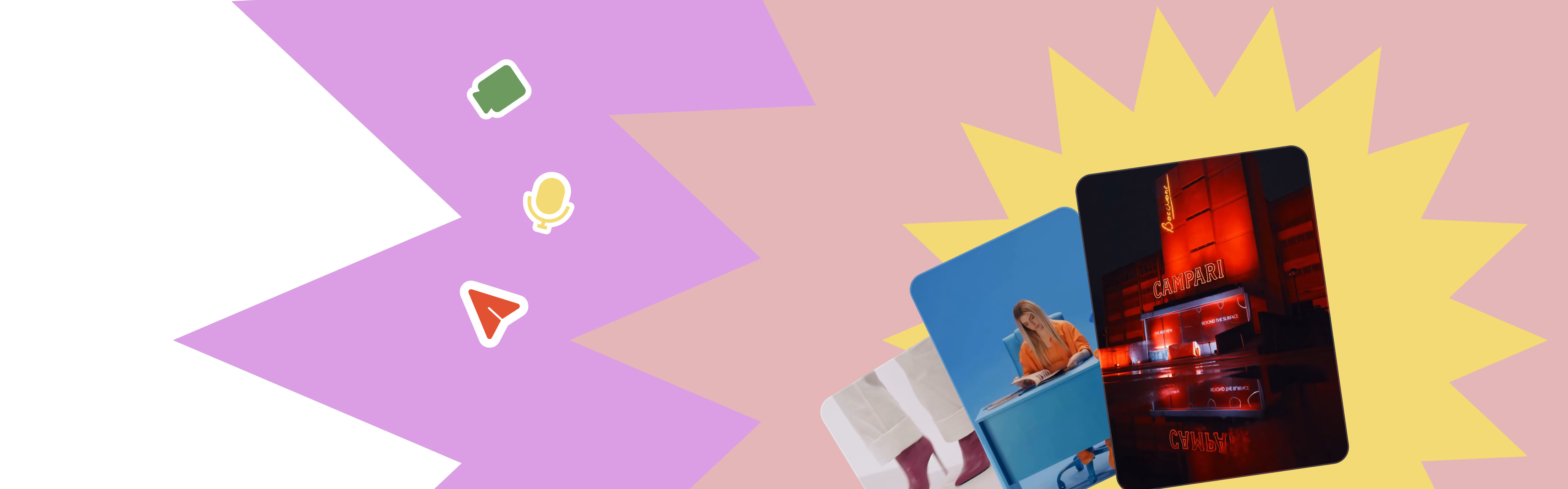Contenuti prodotti da Chimera disposti come carte, con sticker colorati