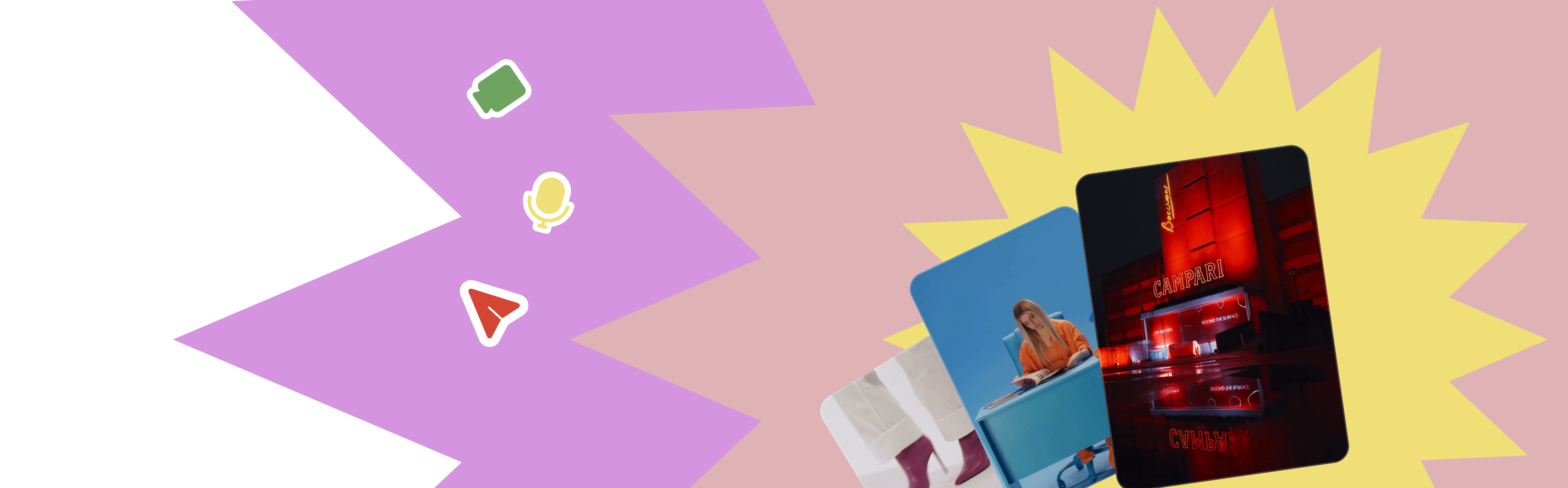 Contenuti prodotti da Chimera disposti come carte, con sticker colorati