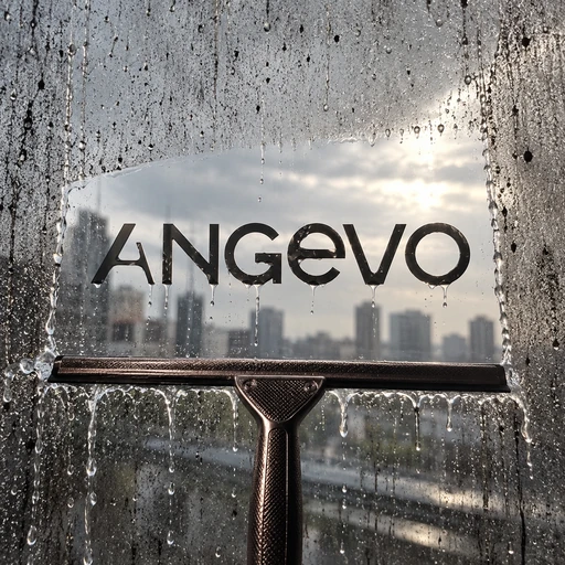 Raclette sur une vitre mouillée avec le logo ANGEVO