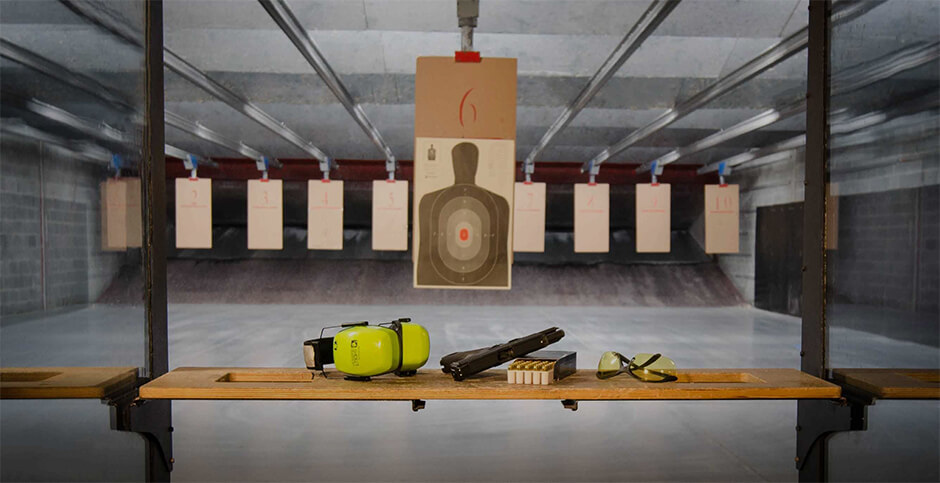 The shooting range at Point Blank Range at Seaboard Brewing