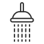 Icon of a showerhead with water droplets falling.