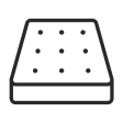 Stylized black and white sign combining a bed shape with a human figure lying down, symbolizing sleep or rest.