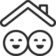Icon of two smiling faces under a roof, representing family or home.