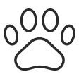 Black paw print icon with four toes and a pad.
