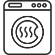 Icon of a washing machine with steam lines inside the circular door.