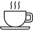 Icon of a steaming cup of coffee on a saucer.