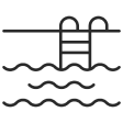 Icon of a swimming pool ladder extending into water with wavy lines.