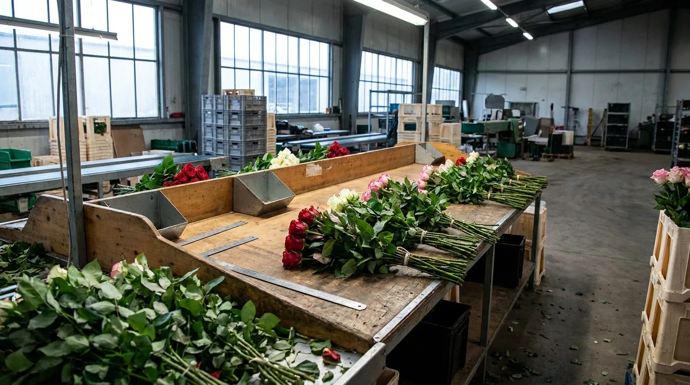 Geschnittene Rosen in der Sortierung
