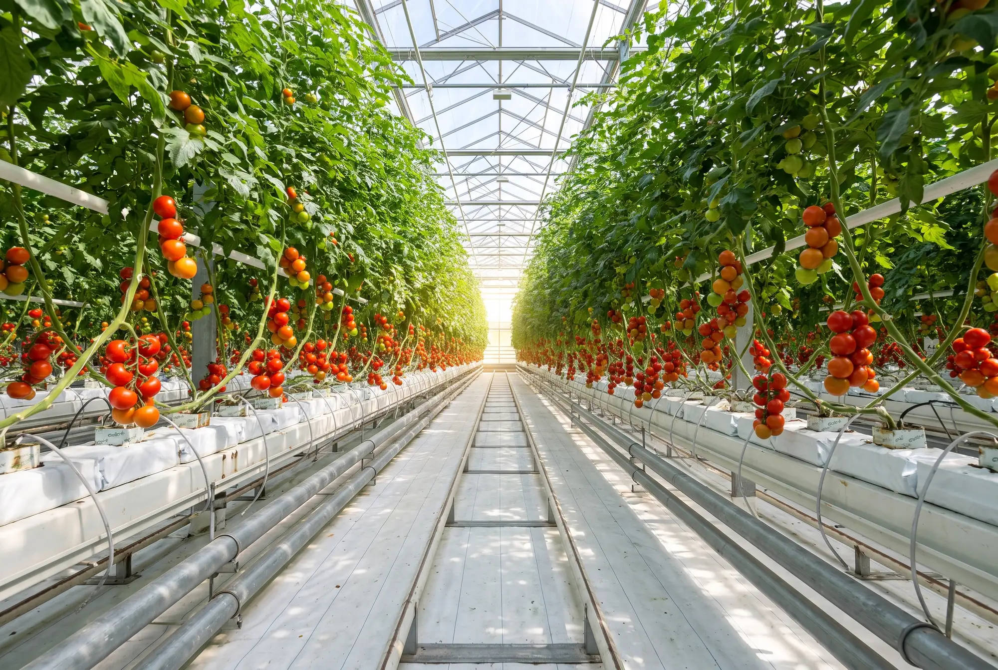 Tomatenreihen unter Glas – Schwerpunktkultur von AgroArgentum Forte