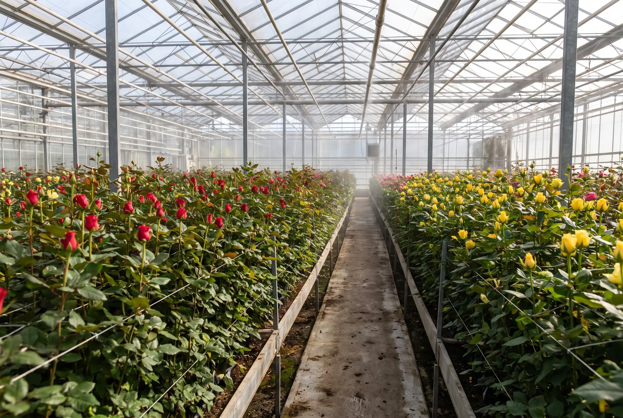 Rosenreihen im Produktionsgewächshaus – Schwerpunktkultur von AgroCyprum