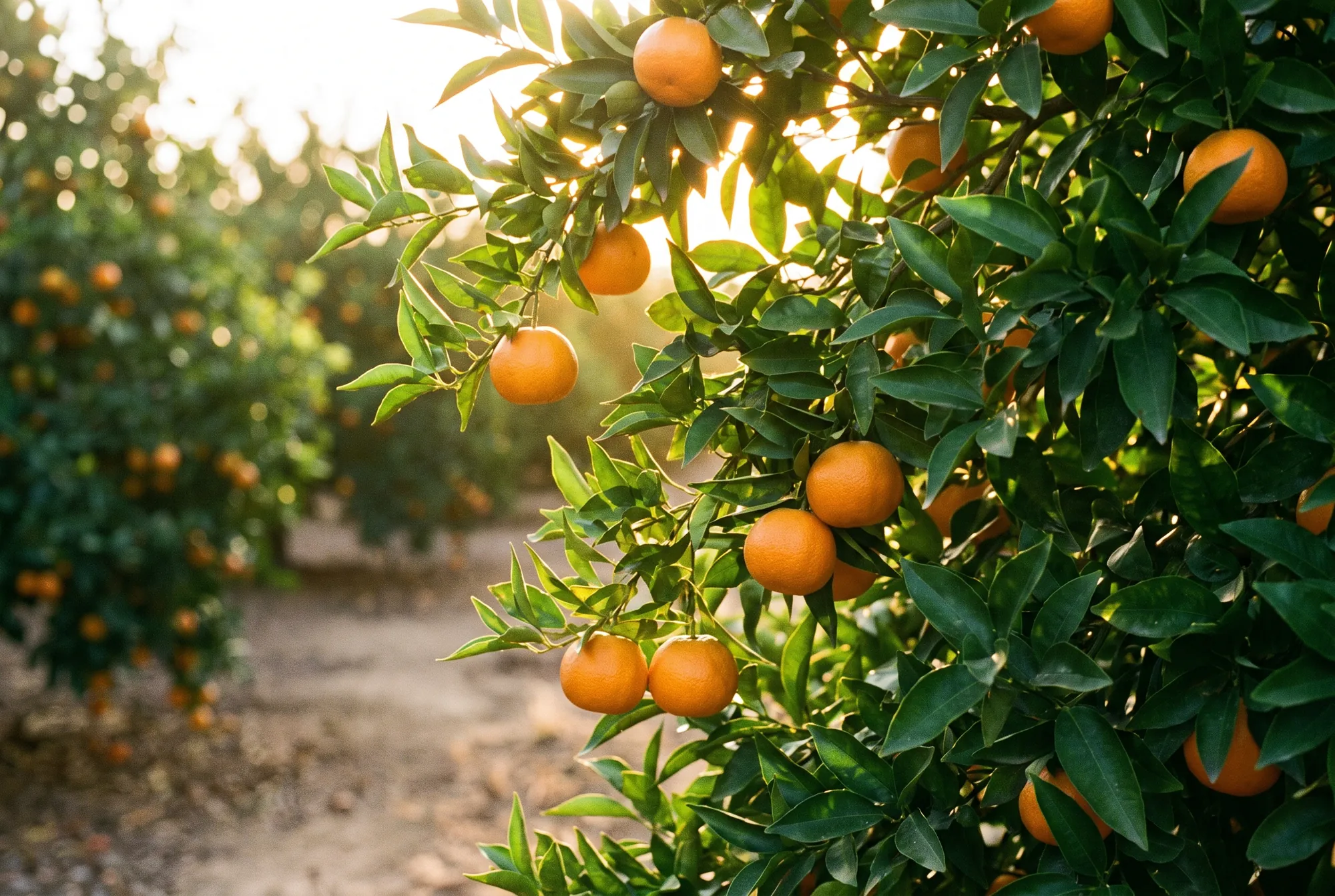 Mandarinenzweig mit tiefgrünen Blättern und gleichmäßig gefärbten Früchten