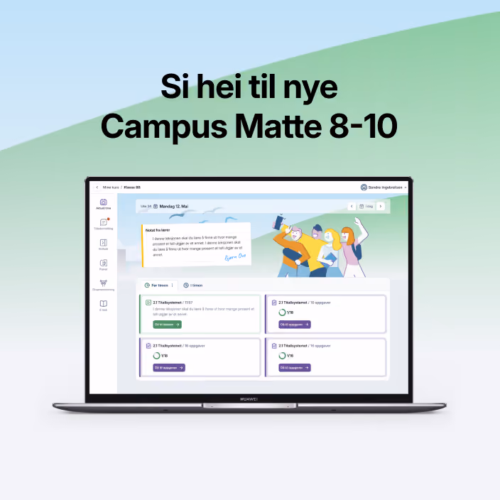 Skjermbilde av nye Campus Matte 8–10 med ukeplan og oppgaveoversikt