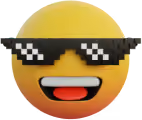 Gult smilende emoji ansikt med solbriller og åpen munn som ler.