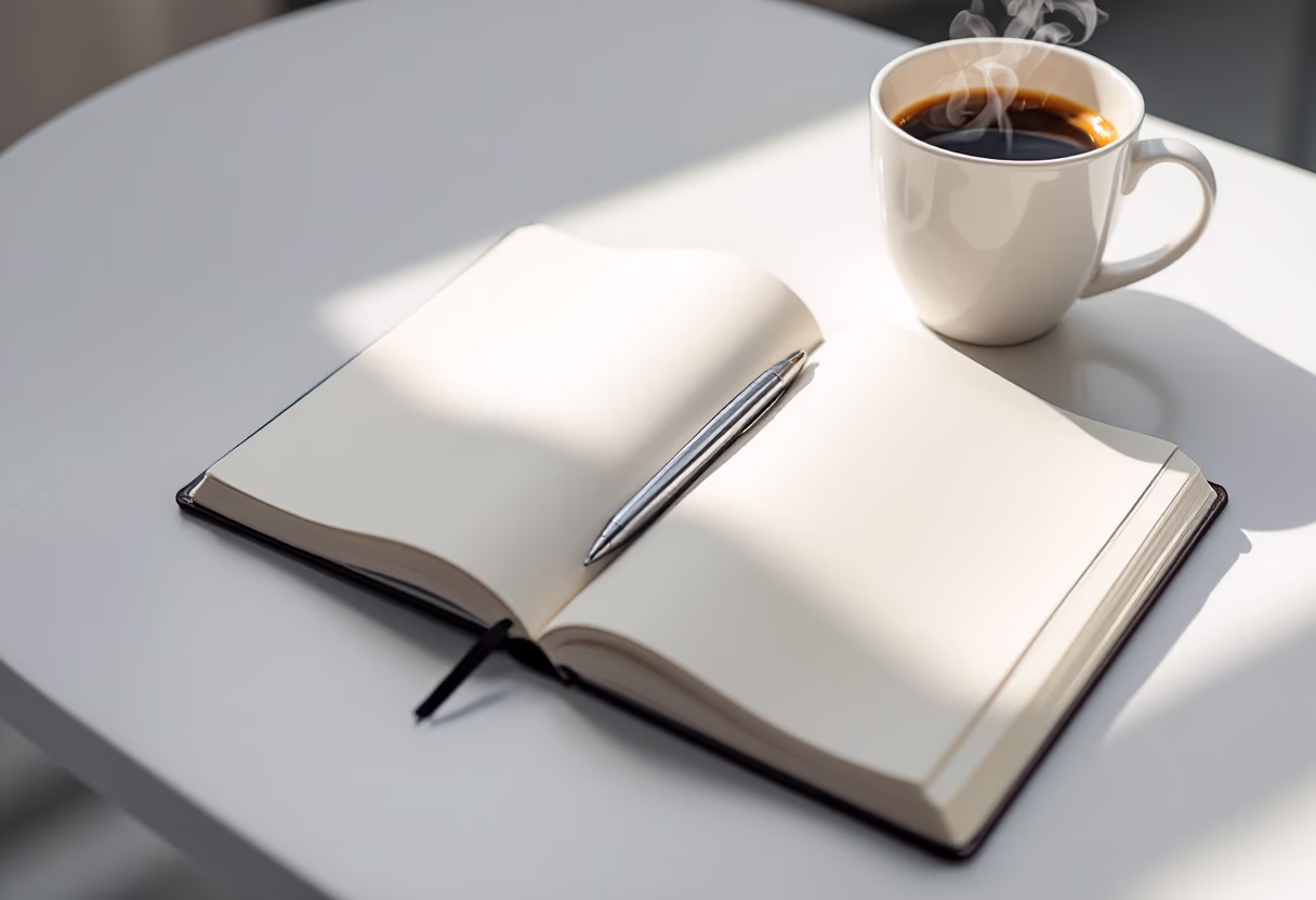 image of a notebook and coffee cup on a table