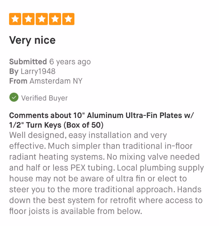 Product review with five-star rating titled 'Very nice' by Verified Buyer Larry1948 from Amsterdam NY.
