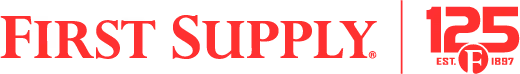 First Supply company logo with red text and a 125 years established emblem.