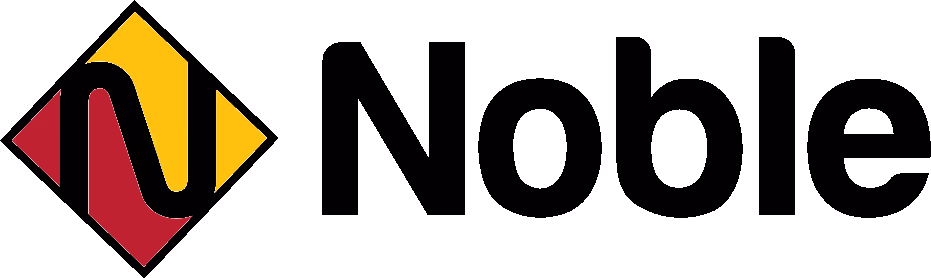Noble University logo with stylized N in gold and maroon diamond shapes.