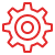 Red icon of a gear with a clock face inside representing engineering and time management.