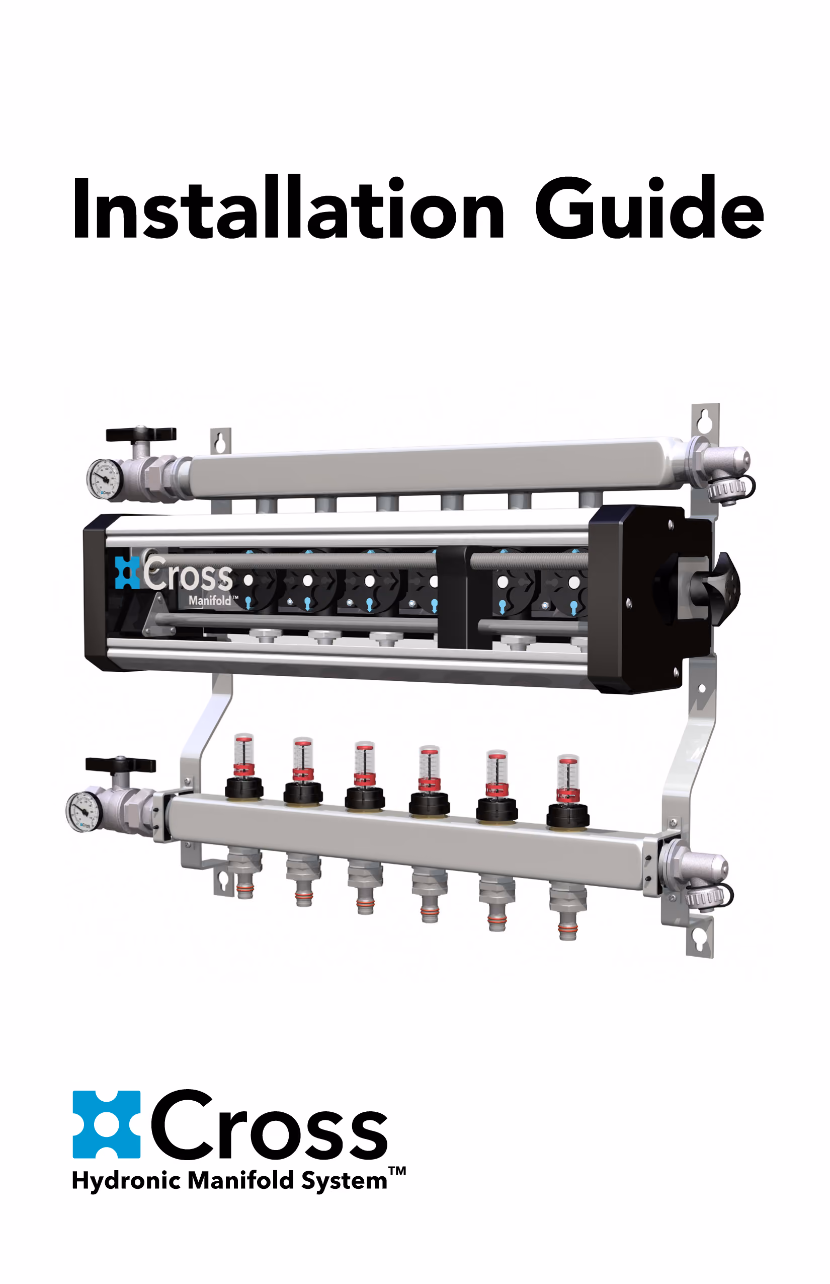 Cross Hydronic Manifold System installation guide with a detailed image of the manifold components.