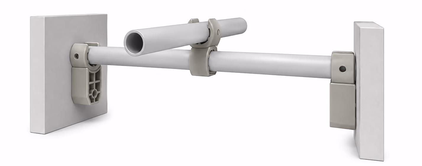 Wall-mounted foldable drying rack with a horizontal bar and an angled support arm.