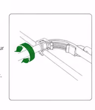 Diagram showing how to rotate a circular clamp clockwise to secure a hose on a pipe fitting.