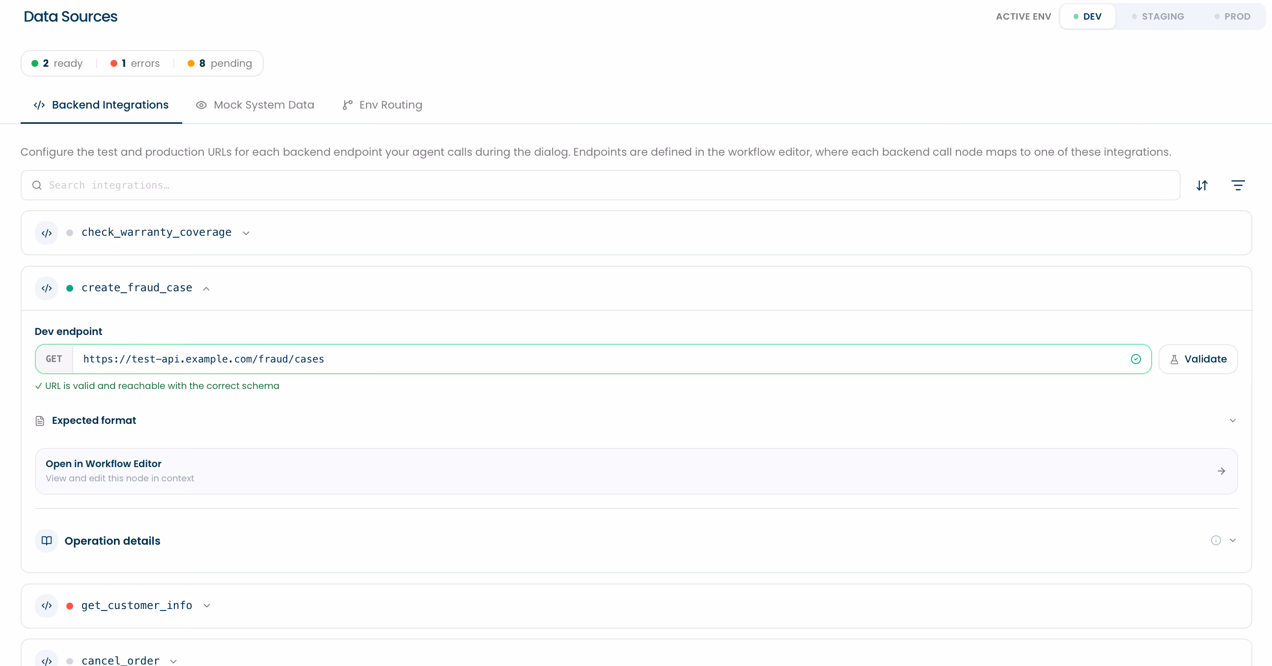Backend integrations screenshot