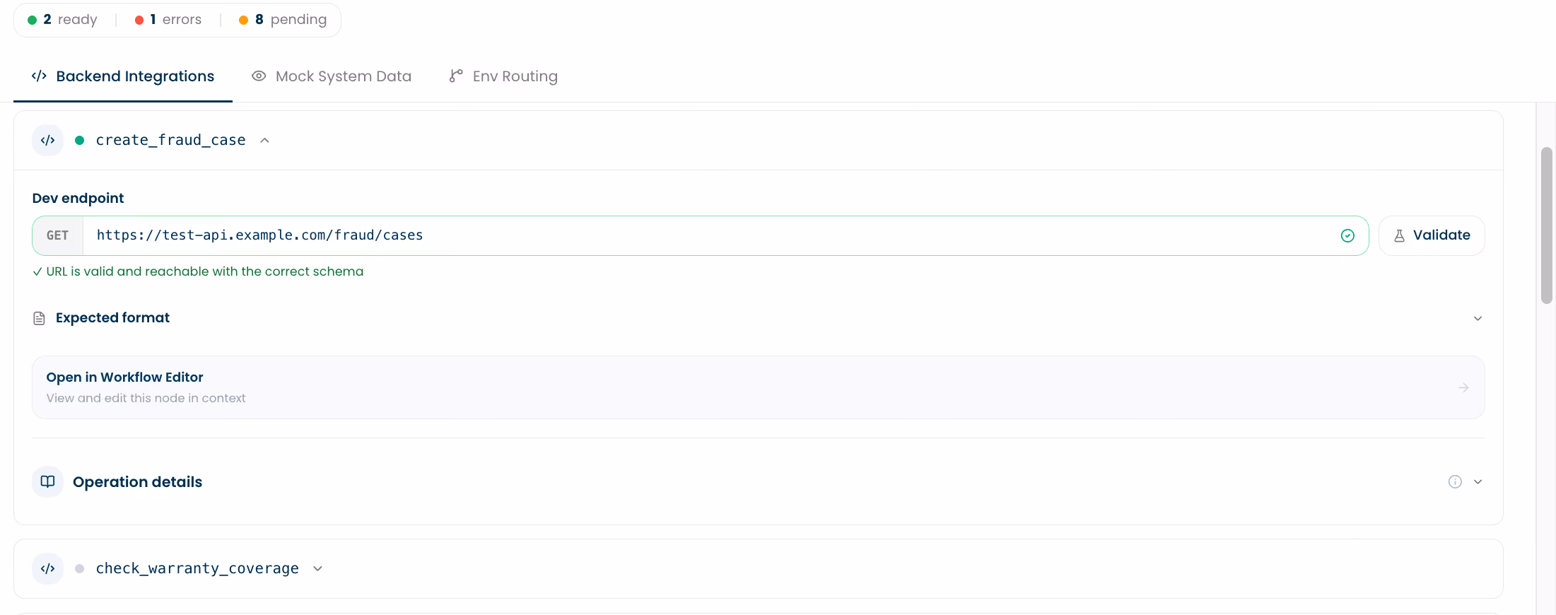 Backend integrations screenshot