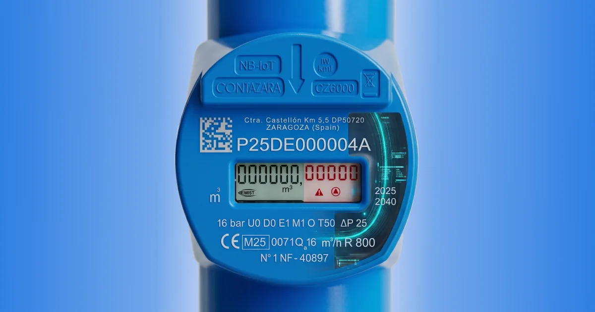 Nuevo contador de agua inteligente CZ6000 de Contazara con conectividad NB-IoT para la gestión eficiente de redes hídricas.