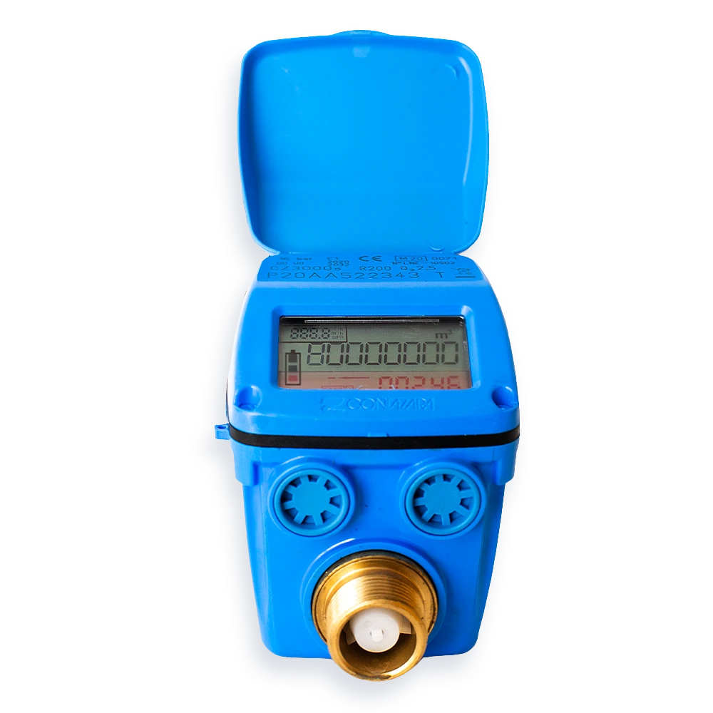 Contador electrónico de agua CZ3000 de Contazara con pantalla digital y turbina axial.