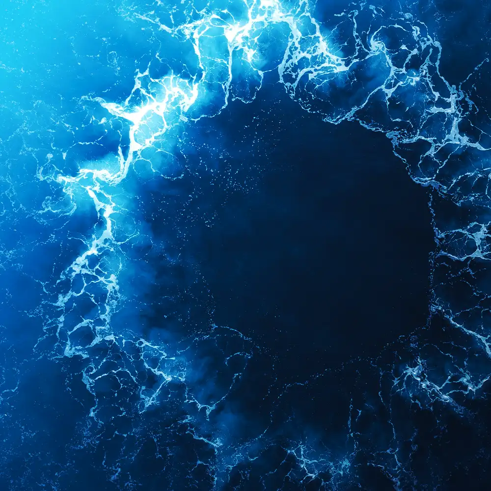 Remolino de agua iluminado en tonos azules