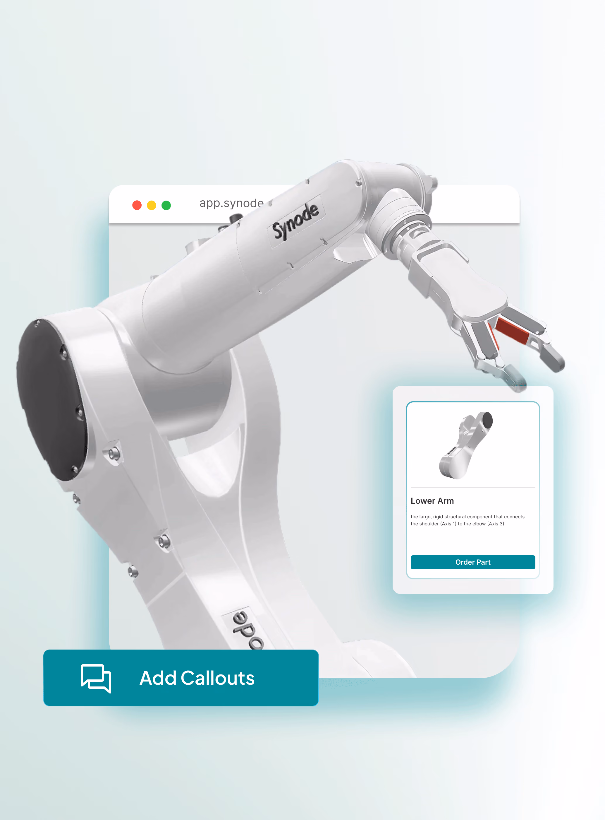 Interactive robotic arm product experience displaying the Callouts features 