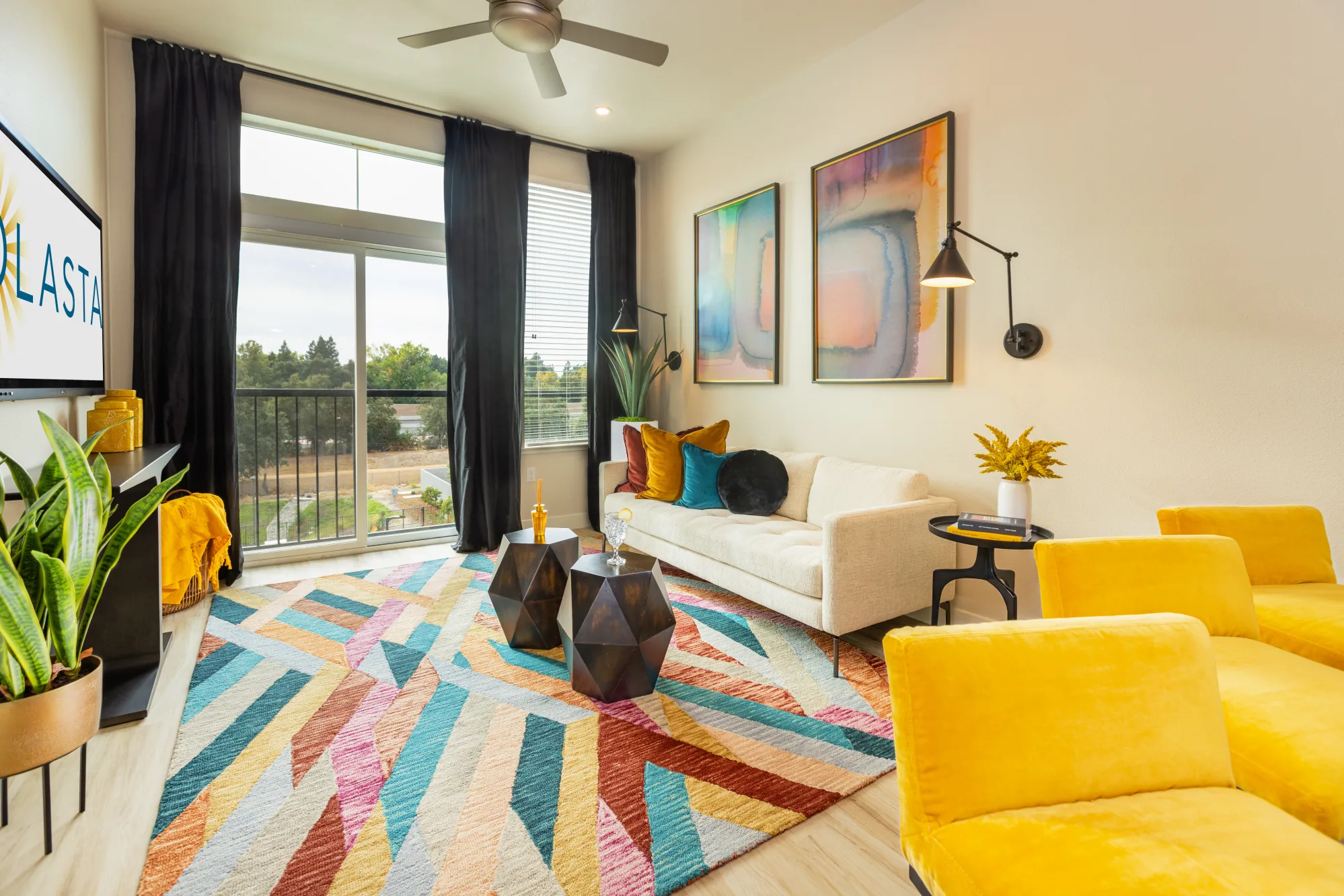 Living room with staged furniture