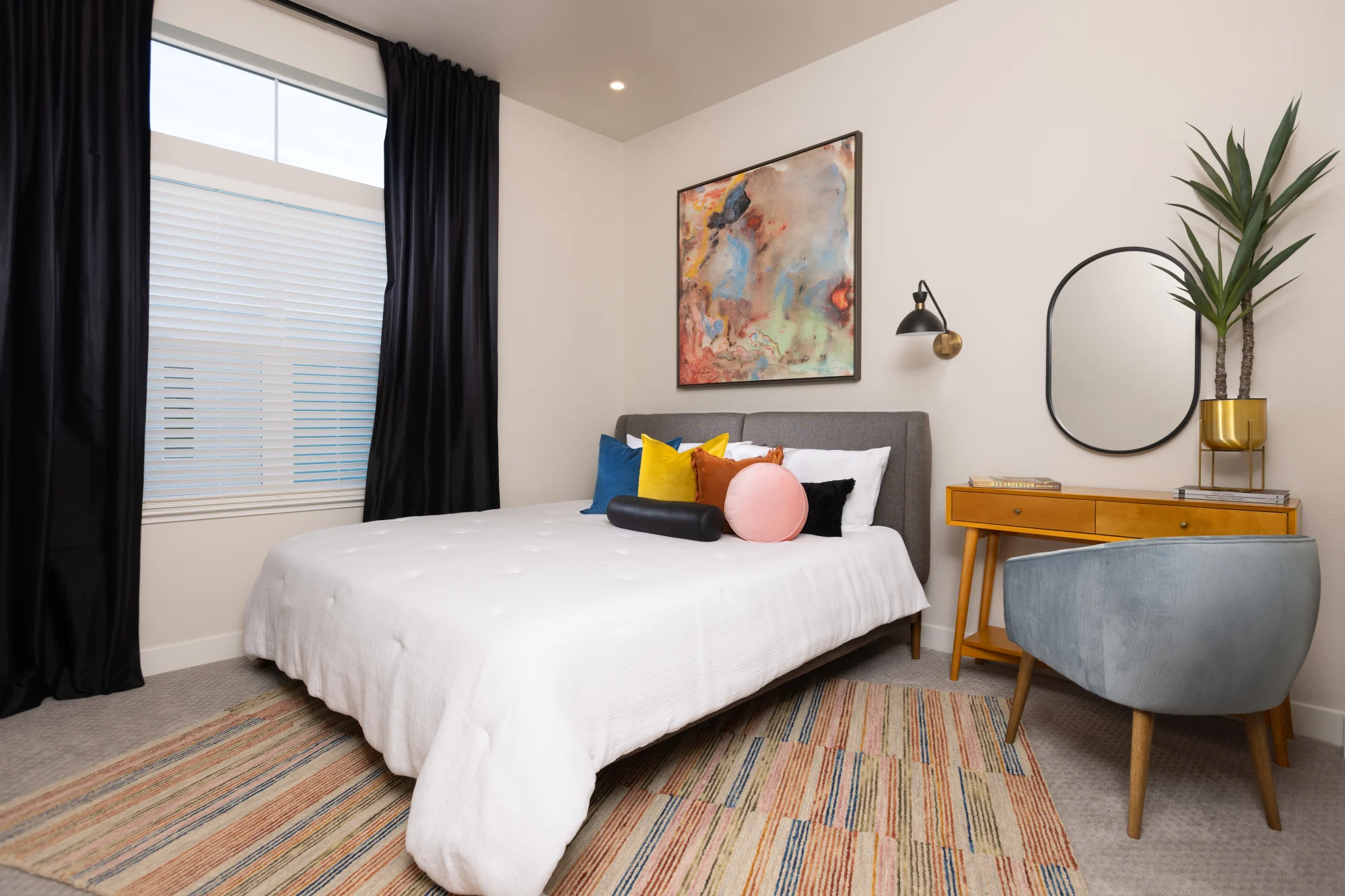 Bedroom with staged furniture