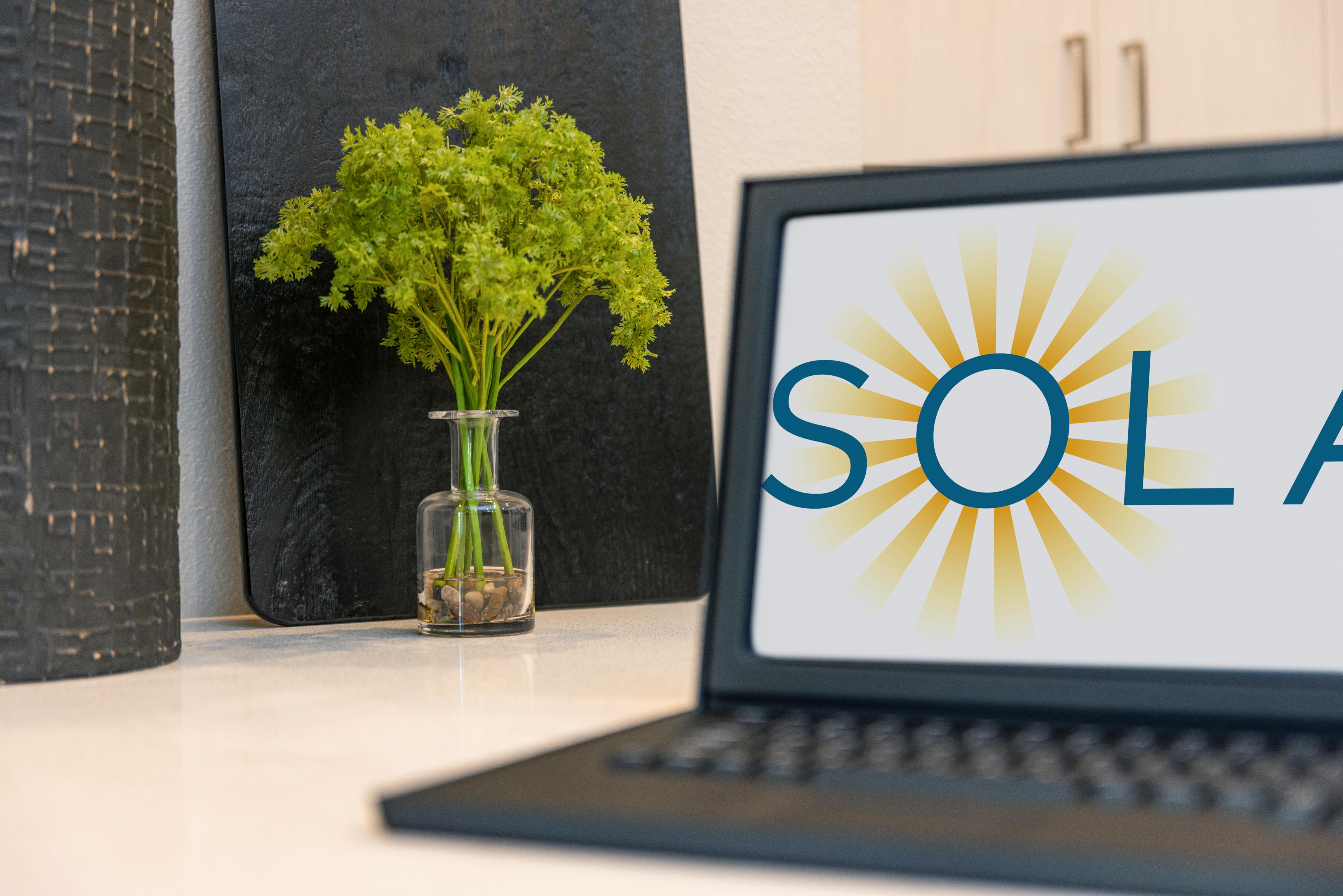 Computer with Solasta logo 