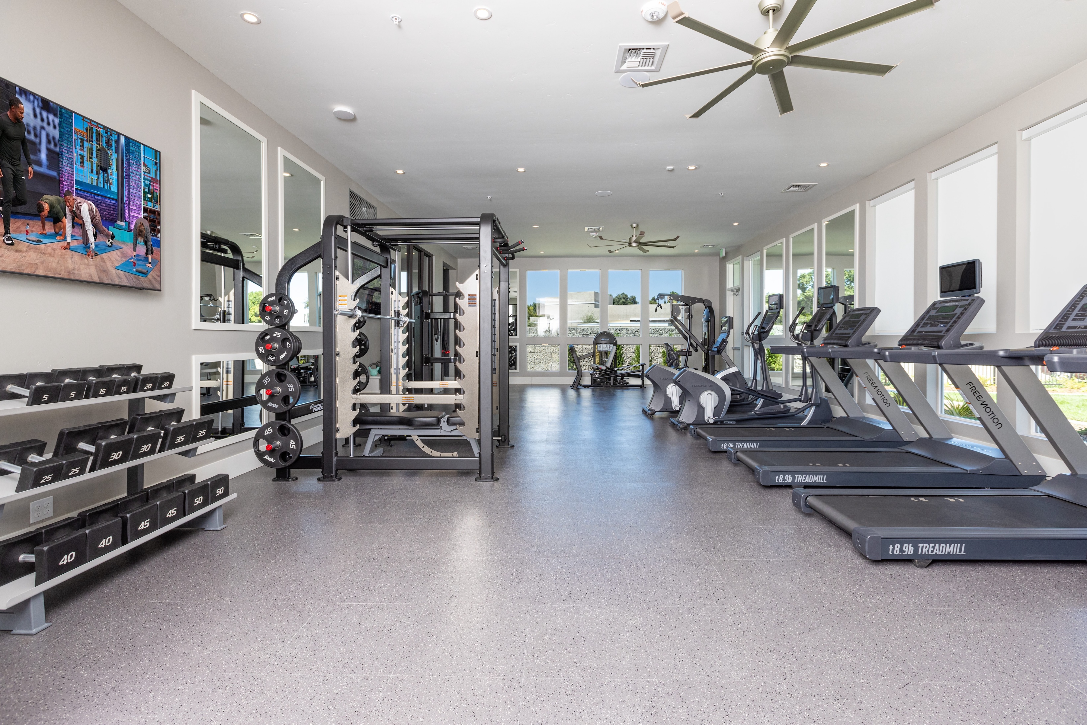 Gym with workout equipment