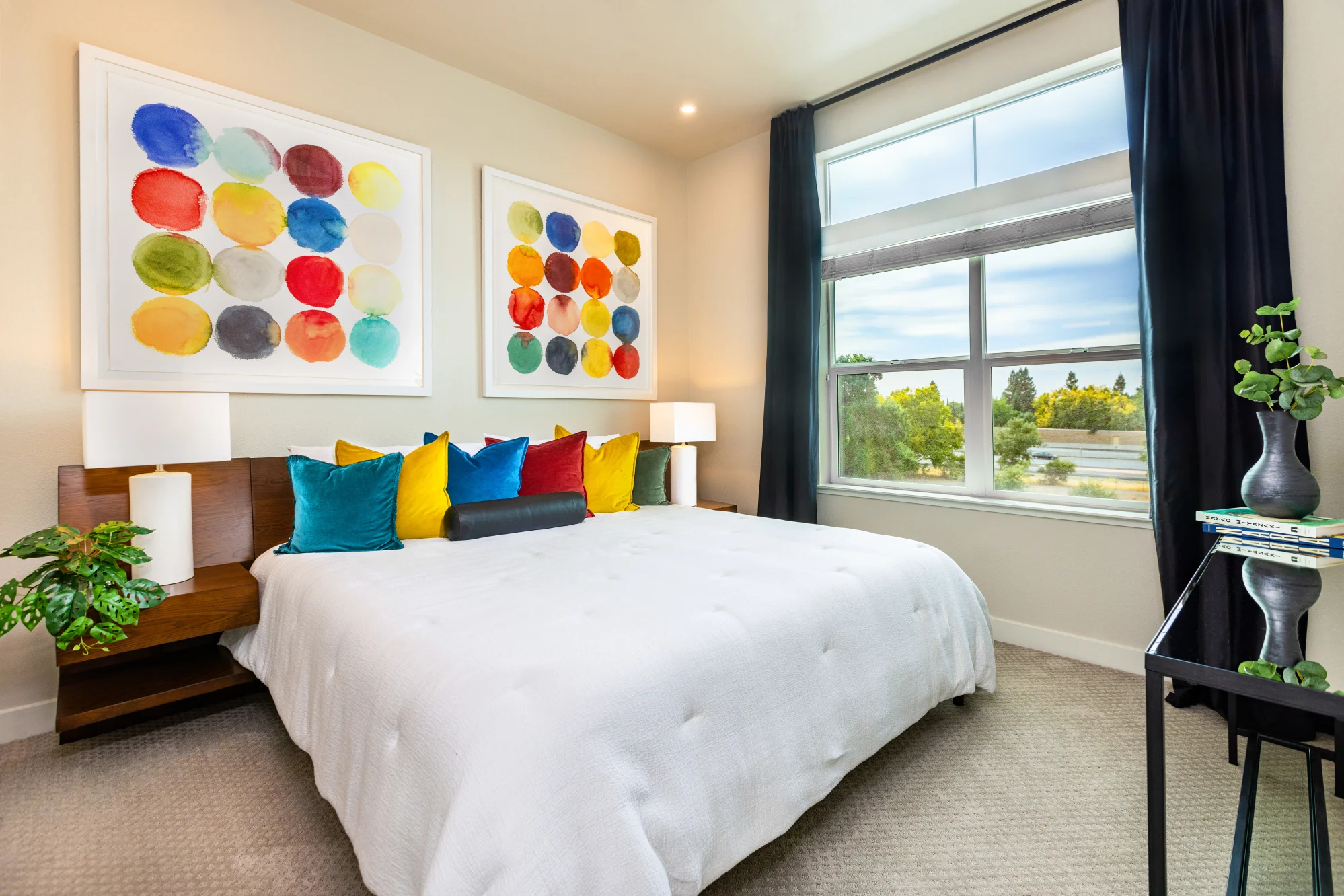 Bedroom with staged furniture