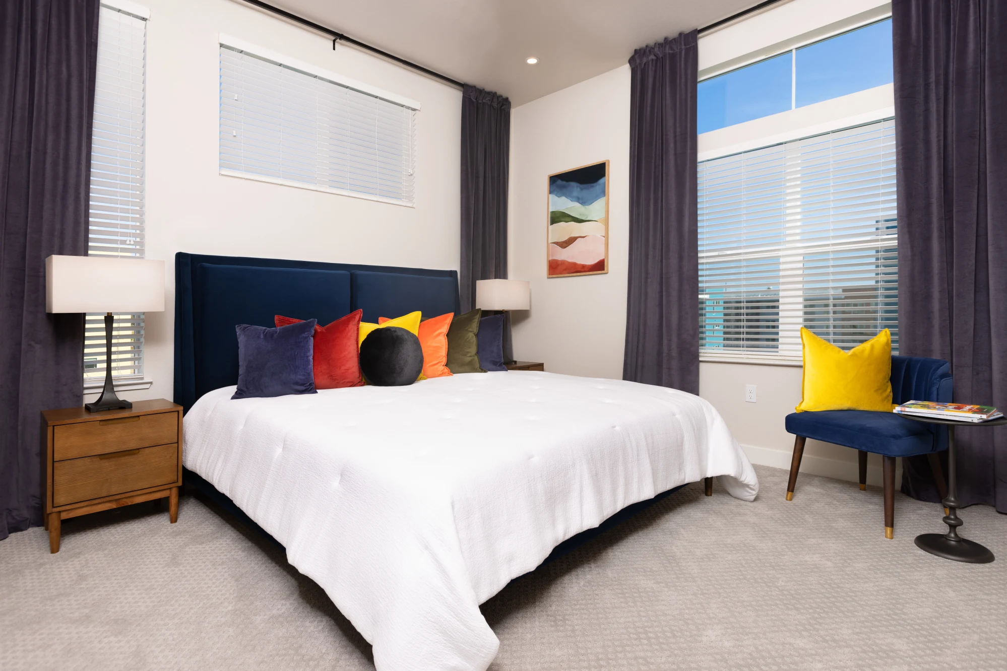 Bedroom with staged furniture