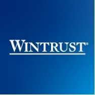 Wintrust company logo with white text on a blue gradient background.