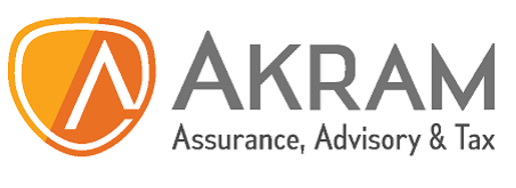 Akram logo with stylized A in orange shield and text Assurance, Advisory & Tax