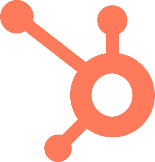 Orange HubSpot logo with three spokes extending from a central circle.