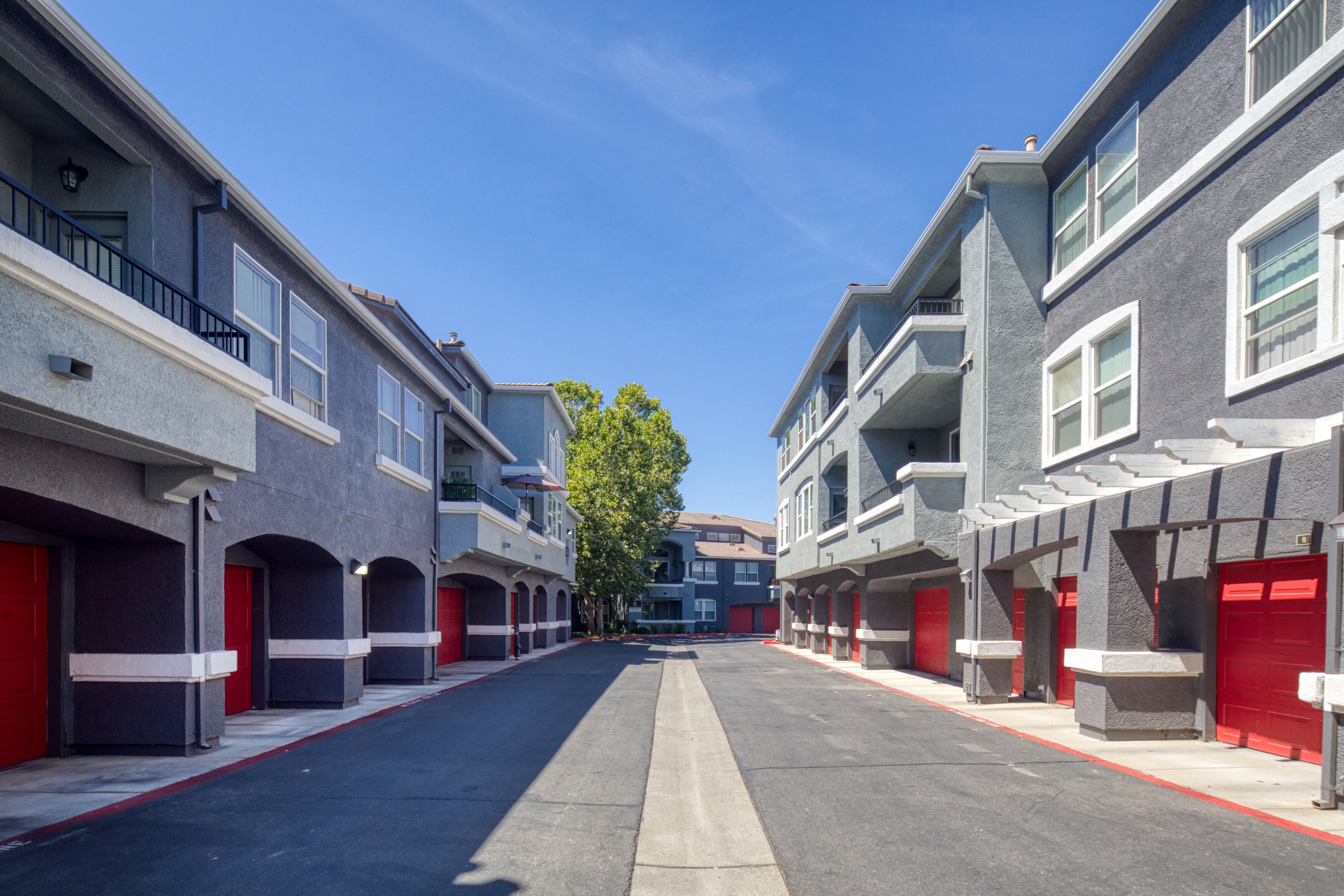 apartment building with garages