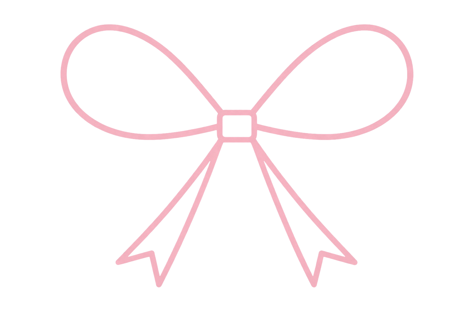 Simple pink outline of a decorative bow with two loops and two tails on a transparent background.