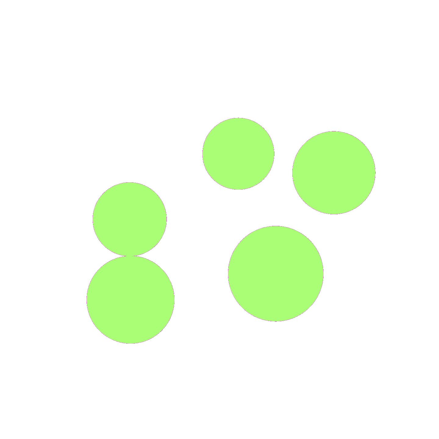 Six green circles arranged symmetrically on a bright magenta background.