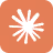 White eight-pointed starburst icon on a rounded orange square background.